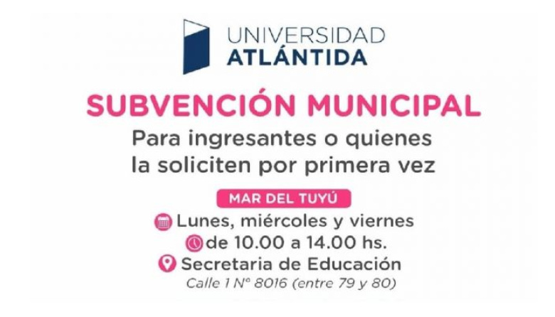 Comienzan las inscripciones a subvenciones municipales para estudiantes de la Universidad Atlántida Argentina