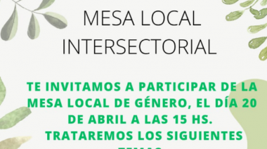 Este jueves habrá una charla abierta a la comunidad con la Mesa Local de Género