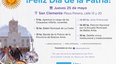 Acto conmemorativo y festejos por el 25 de Mayo con desfile y espectáculos musicales en San Clemente