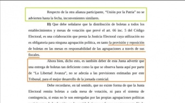 La Justicia Electoral advirtió a LLA que no entregó la cantidad suficiente de boletas