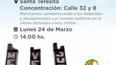 El lunes 24 de marzo se realizará la marcha y acto institucional por el “Día de la Memoria, la Verdad y la Justicia”