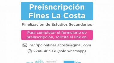 Continúa la preinscripción online al ciclo lectivo 2023 del Plan FiNes en La Costa